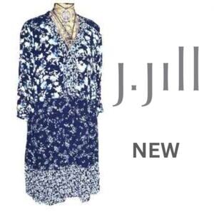 NEW - J.JILL women's NAVYBLU DM midi floral boho dress - SIZE L - LARGE